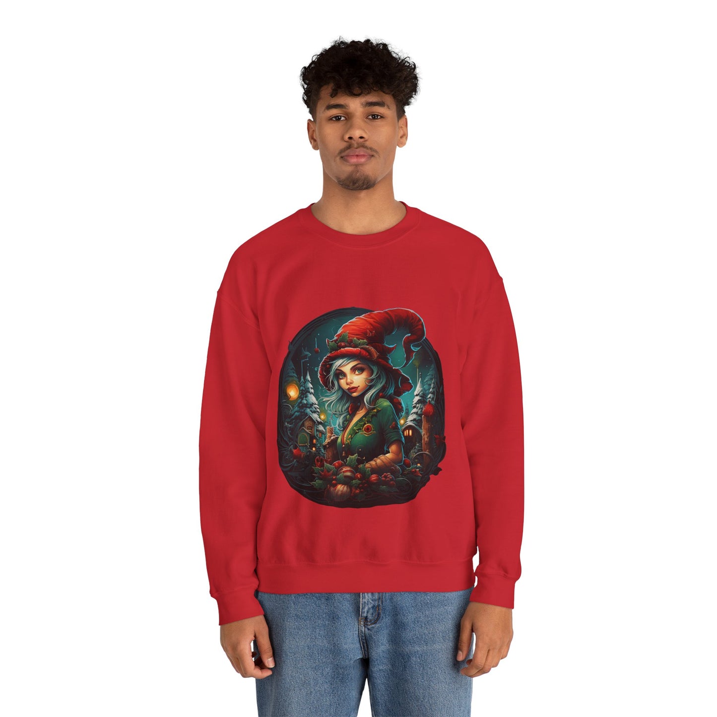 Vintage Elf Magic: Cozy Christmas Unisex Heavy Blend™ Crewneck Sweatshirt