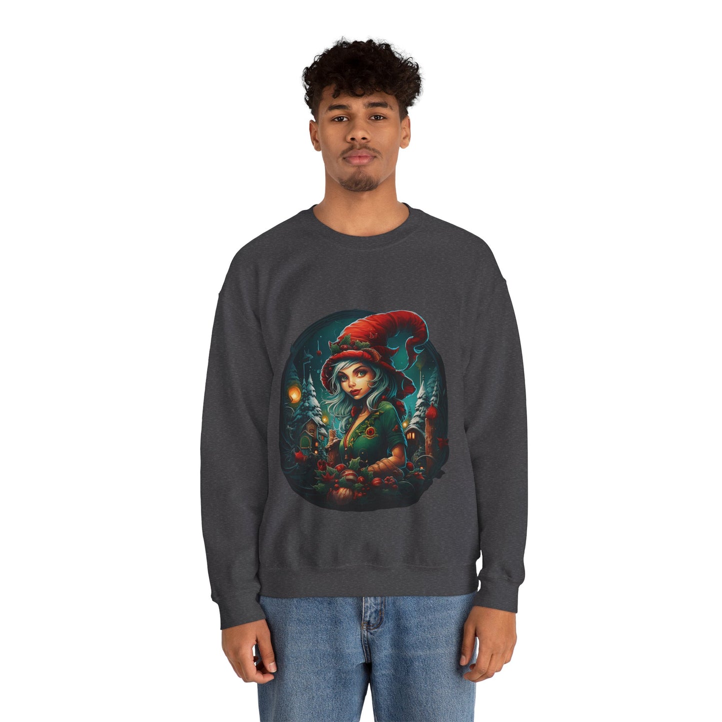 Vintage Elf Magic: Cozy Christmas Unisex Heavy Blend™ Crewneck Sweatshirt