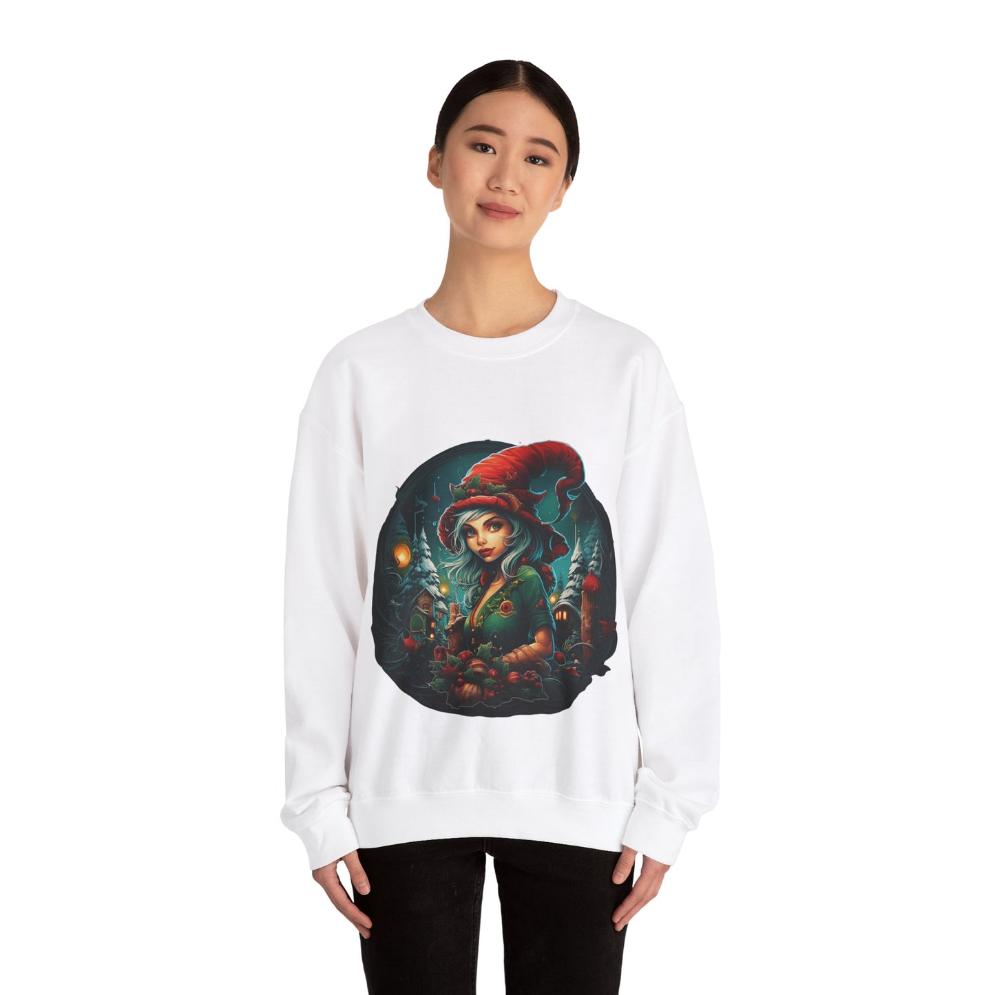 Vintage Elf Magic: Cozy Christmas Unisex Heavy Blend™ Crewneck Sweatshirt