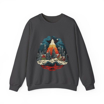 Vintage Christmas Bliss: Colorful Tree & Village Unisex Heavy Blend™ Crewneck Sweatshirt