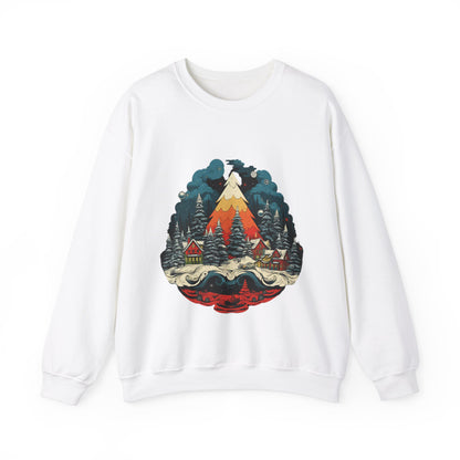 Vintage Christmas Bliss: Colorful Tree & Village Unisex Heavy Blend™ Crewneck Sweatshirt