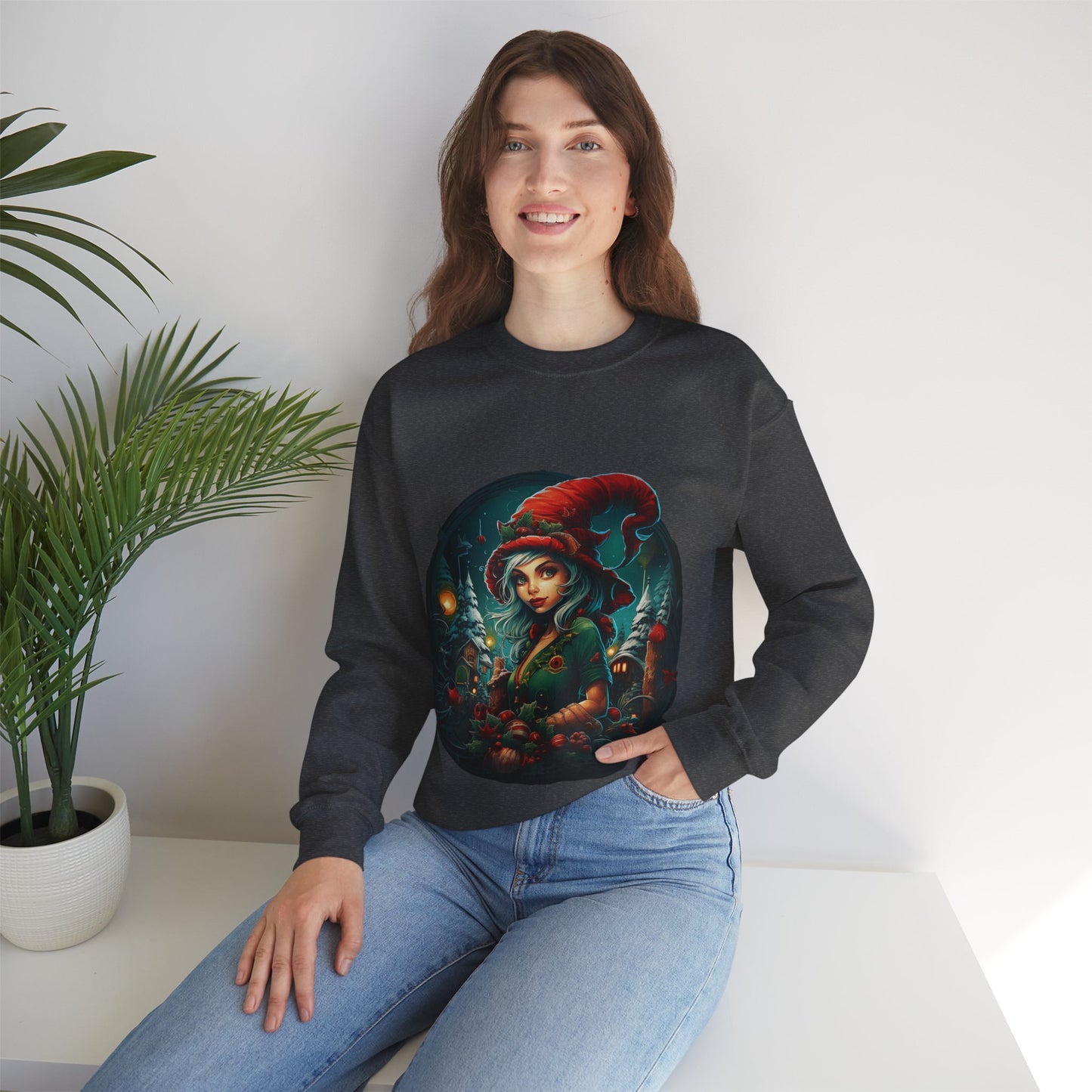 Vintage Elf Magic: Cozy Christmas Unisex Heavy Blend™ Crewneck Sweatshirt