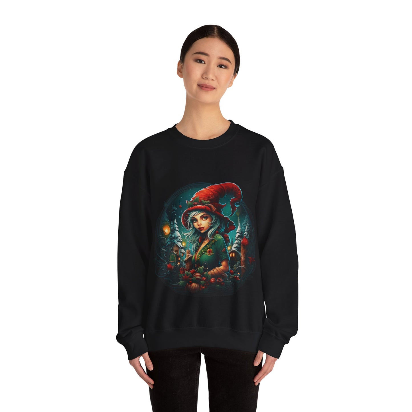 Vintage Elf Magic: Cozy Christmas Unisex Heavy Blend™ Crewneck Sweatshirt