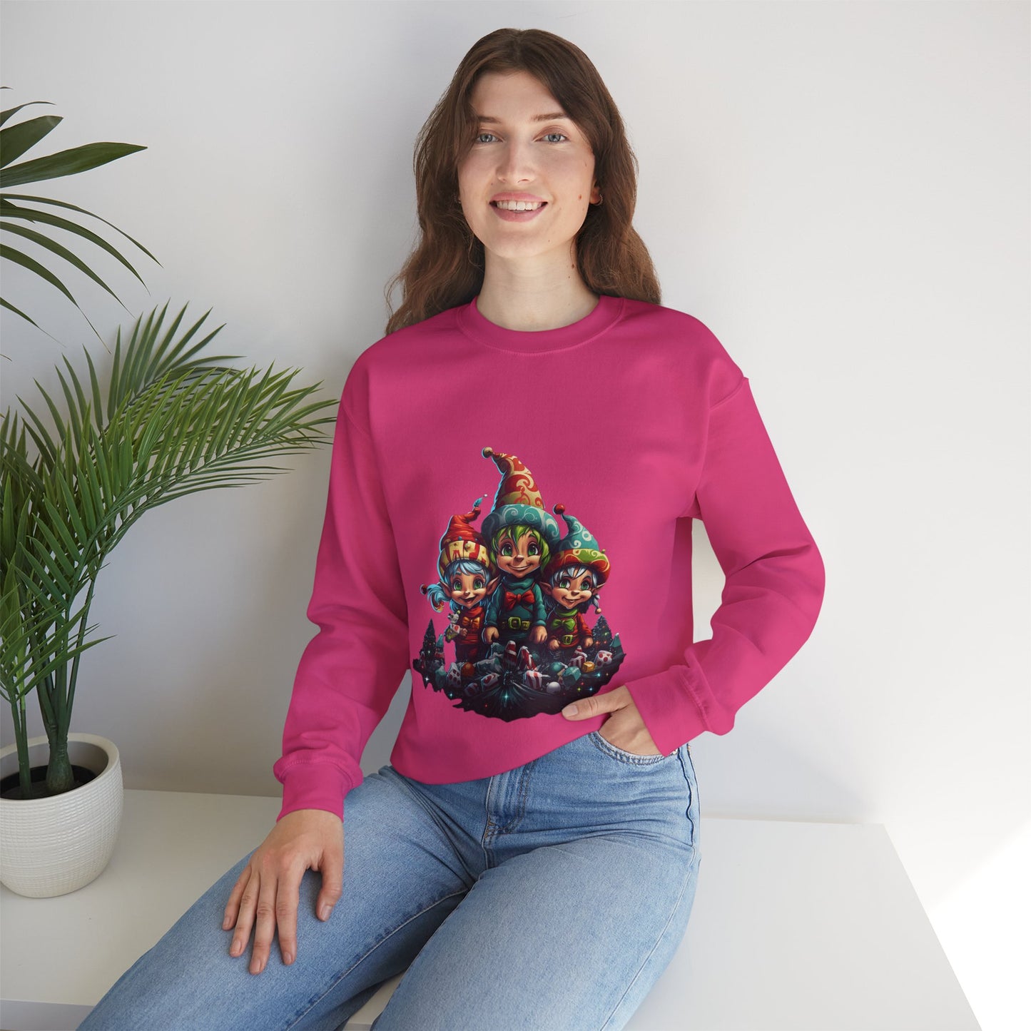 Elfin Magic: Trio of Colorful Elves Unisex Heavy Blend™ Crewneck Sweatshirt