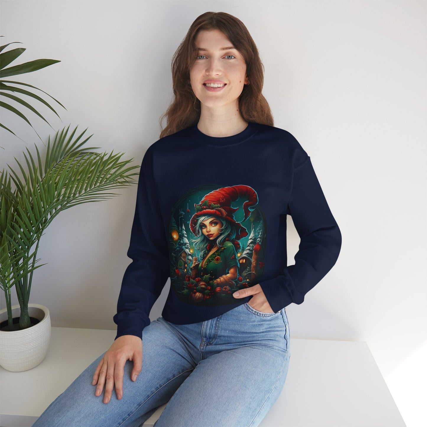 Vintage Elf Magic: Cozy Christmas Unisex Heavy Blend™ Crewneck Sweatshirt