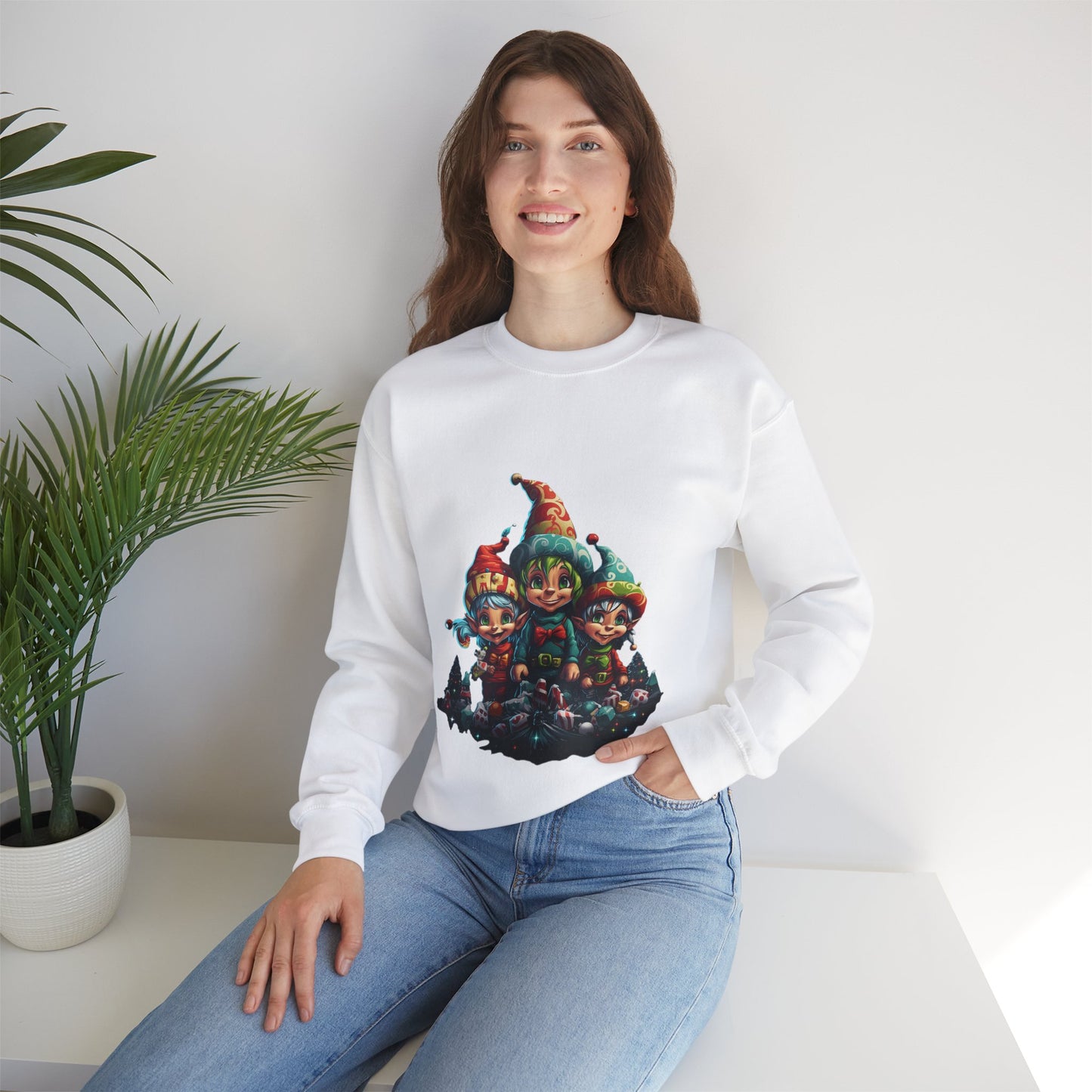 Elfin Magic: Trio of Colorful Elves Unisex Heavy Blend™ Crewneck Sweatshirt