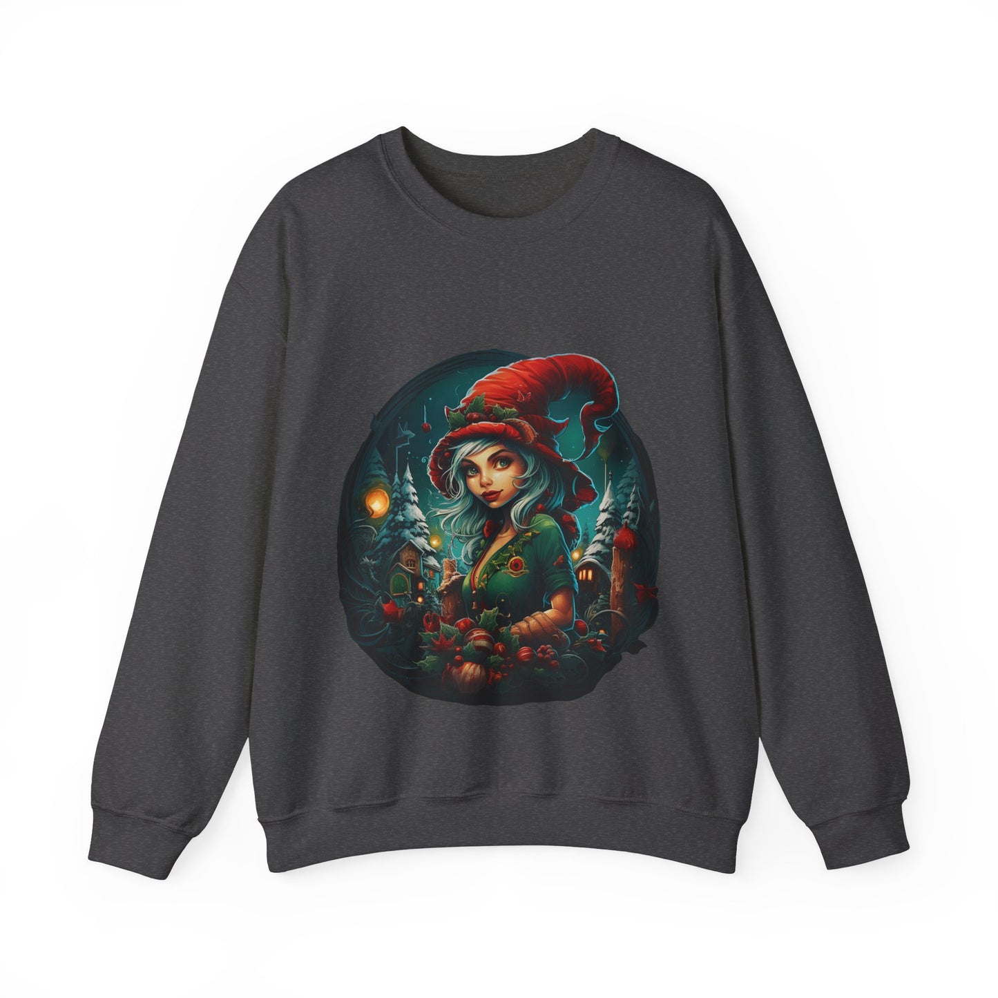 Vintage Elf Magic: Cozy Christmas Unisex Heavy Blend™ Crewneck Sweatshirt