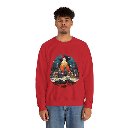 Vintage Christmas Bliss: Colorful Tree & Village Unisex Heavy Blend™ Crewneck Sweatshirt