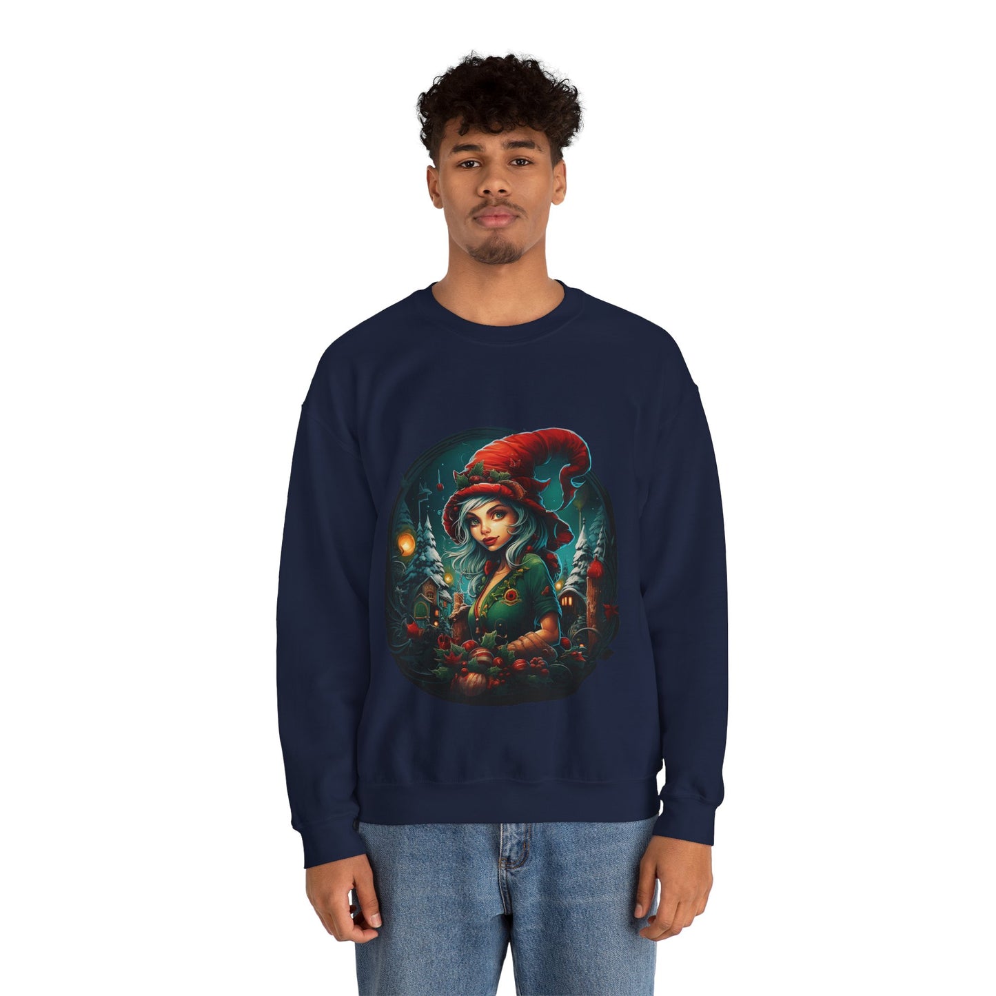 Vintage Elf Magic: Cozy Christmas Unisex Heavy Blend™ Crewneck Sweatshirt