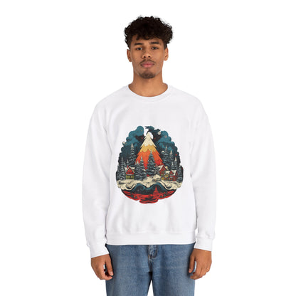 Vintage Christmas Bliss: Colorful Tree & Village Unisex Heavy Blend™ Crewneck Sweatshirt