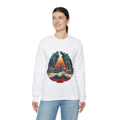 Vintage Christmas Bliss: Colorful Tree & Village Unisex Heavy Blend™ Crewneck Sweatshirt