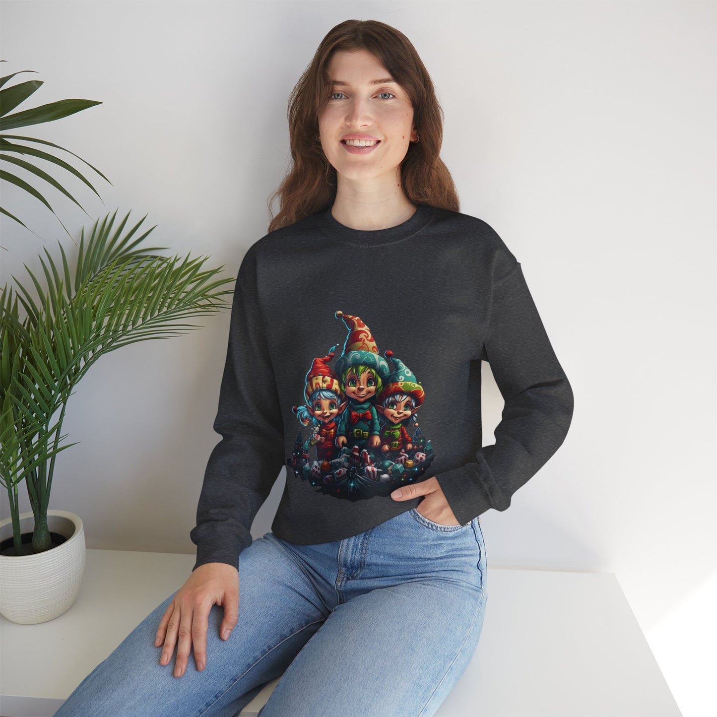 Elfin Magic: Trio of Colorful Elves Unisex Heavy Blend™ Crewneck Sweatshirt