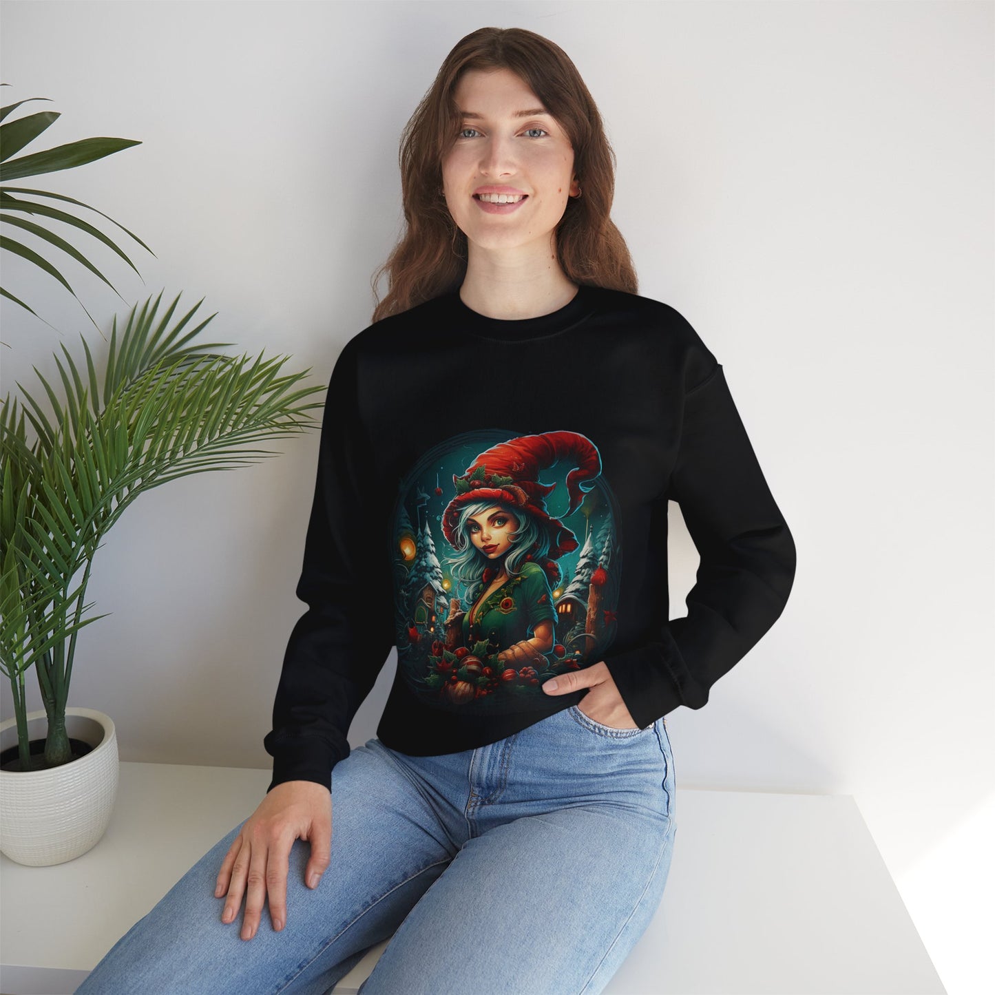 Vintage Elf Magic: Cozy Christmas Unisex Heavy Blend™ Crewneck Sweatshirt