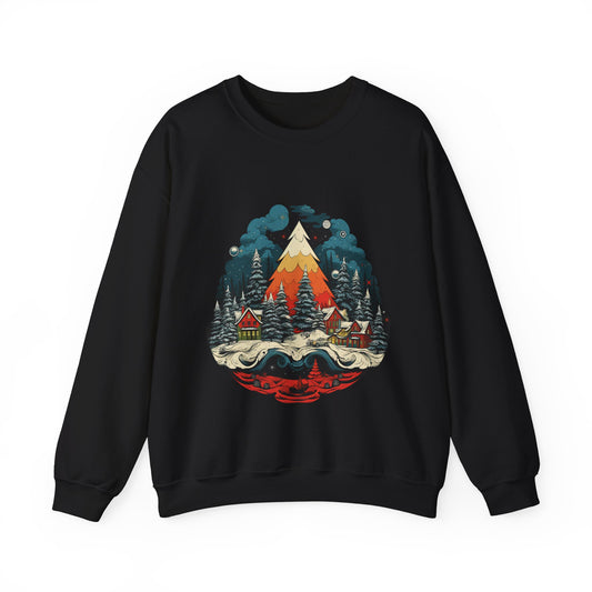 Vintage Christmas Bliss: Colorful Tree & Village Unisex Heavy Blend™ Crewneck Sweatshirt