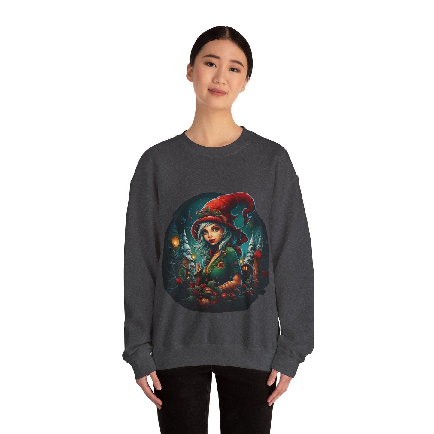 Vintage Elf Magic: Cozy Christmas Unisex Heavy Blend™ Crewneck Sweatshirt