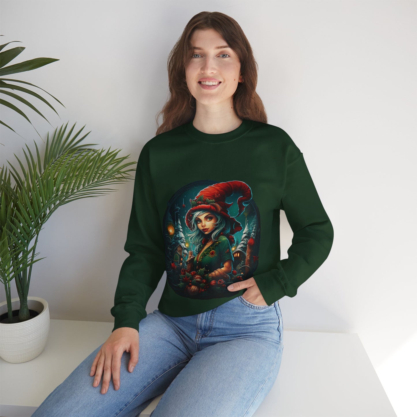 Vintage Elf Magic: Cozy Christmas Unisex Heavy Blend™ Crewneck Sweatshirt