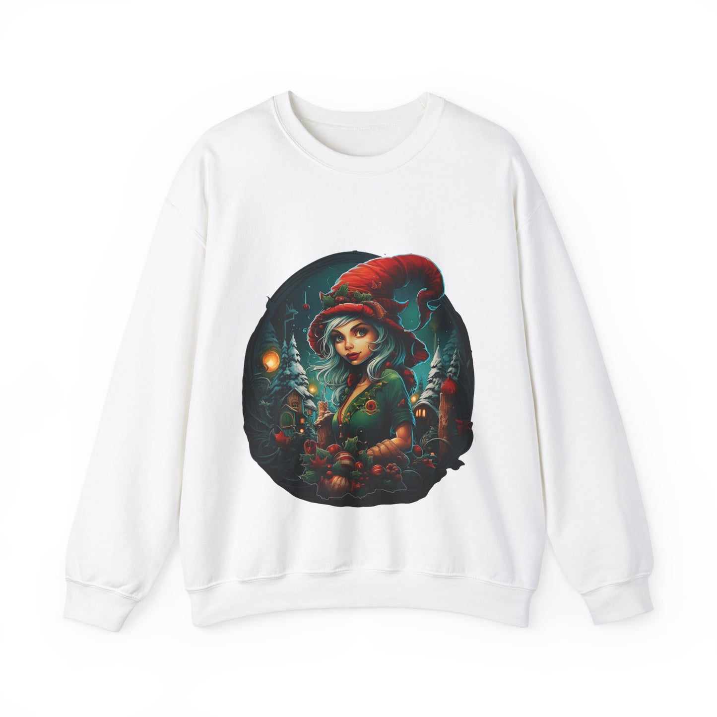 Vintage Elf Magic: Cozy Christmas Unisex Heavy Blend™ Crewneck Sweatshirt