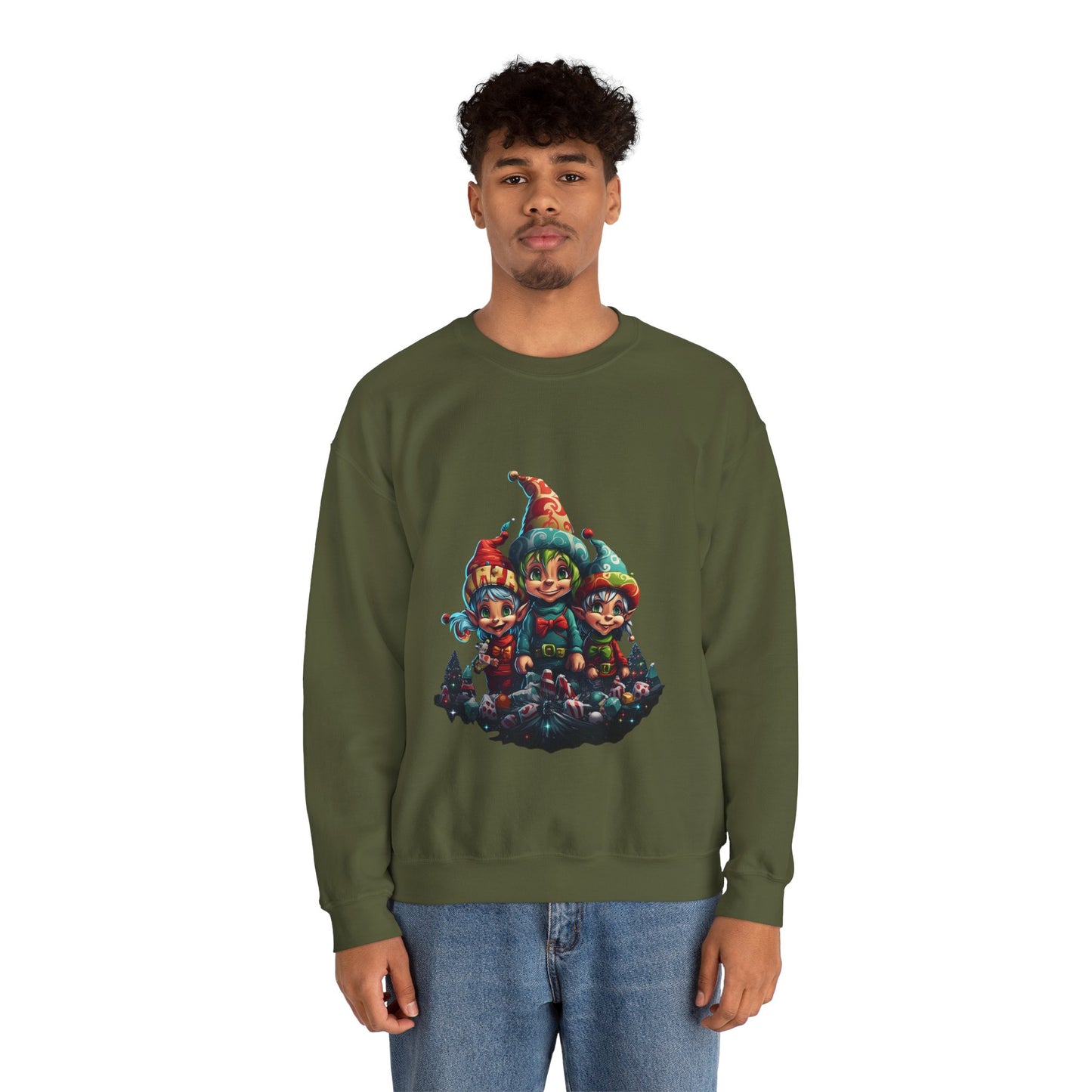 Elfin Magic: Trio of Colorful Elves Unisex Heavy Blend™ Crewneck Sweatshirt