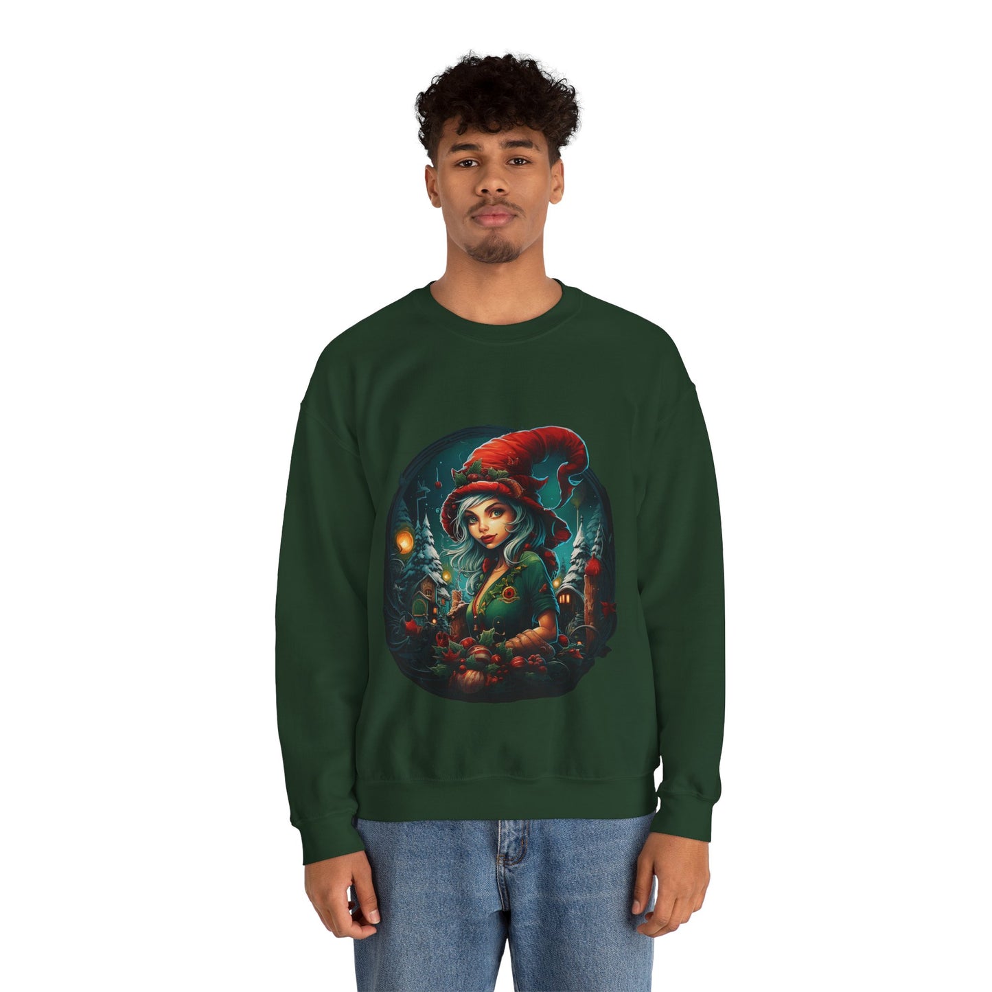 Vintage Elf Magic: Cozy Christmas Unisex Heavy Blend™ Crewneck Sweatshirt